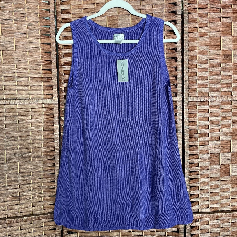 Chico's Purple Knit Swing Tank, Grandmacore Lagenlook Dopamine Minimalist Size L